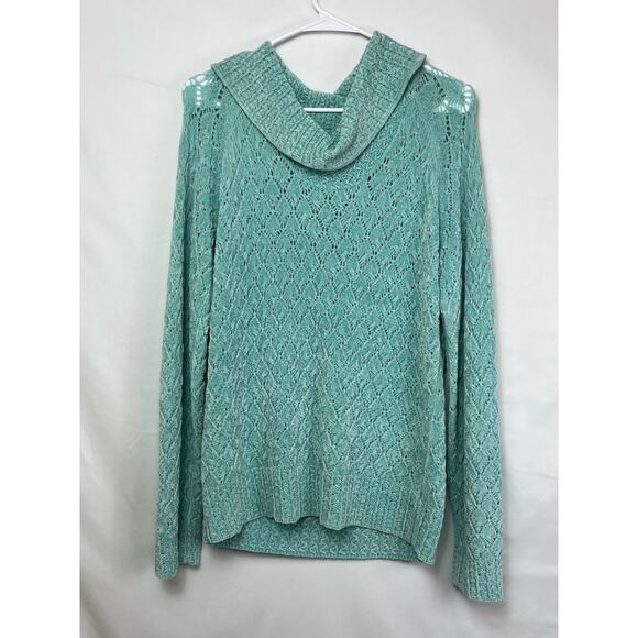 Sigrid Olsen Women's Size Large Aqua Chenille Long Sleeve Cowl Neck Sweater - Picture 1 of 7